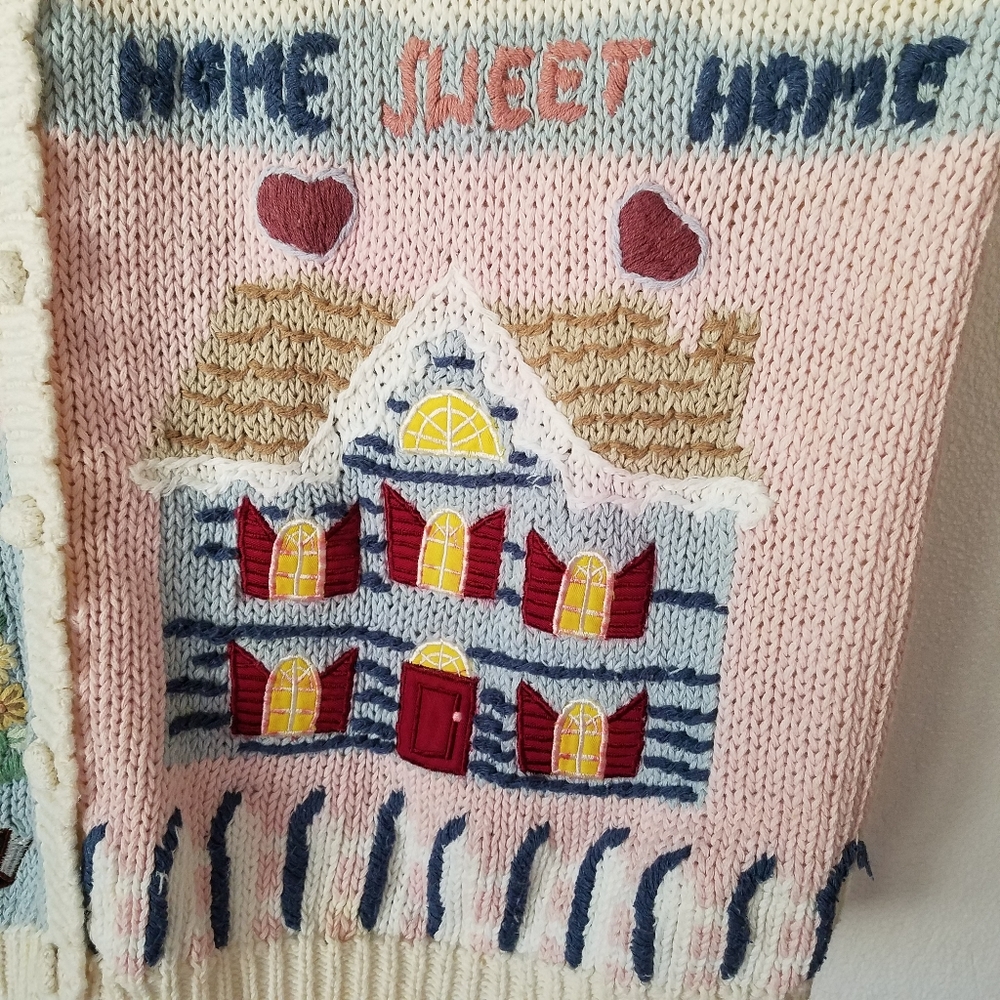 Vtg Gladys Bagley Granny Core Floral Embroidery Button Front Cardigan Sweater - Picture 2 of 12